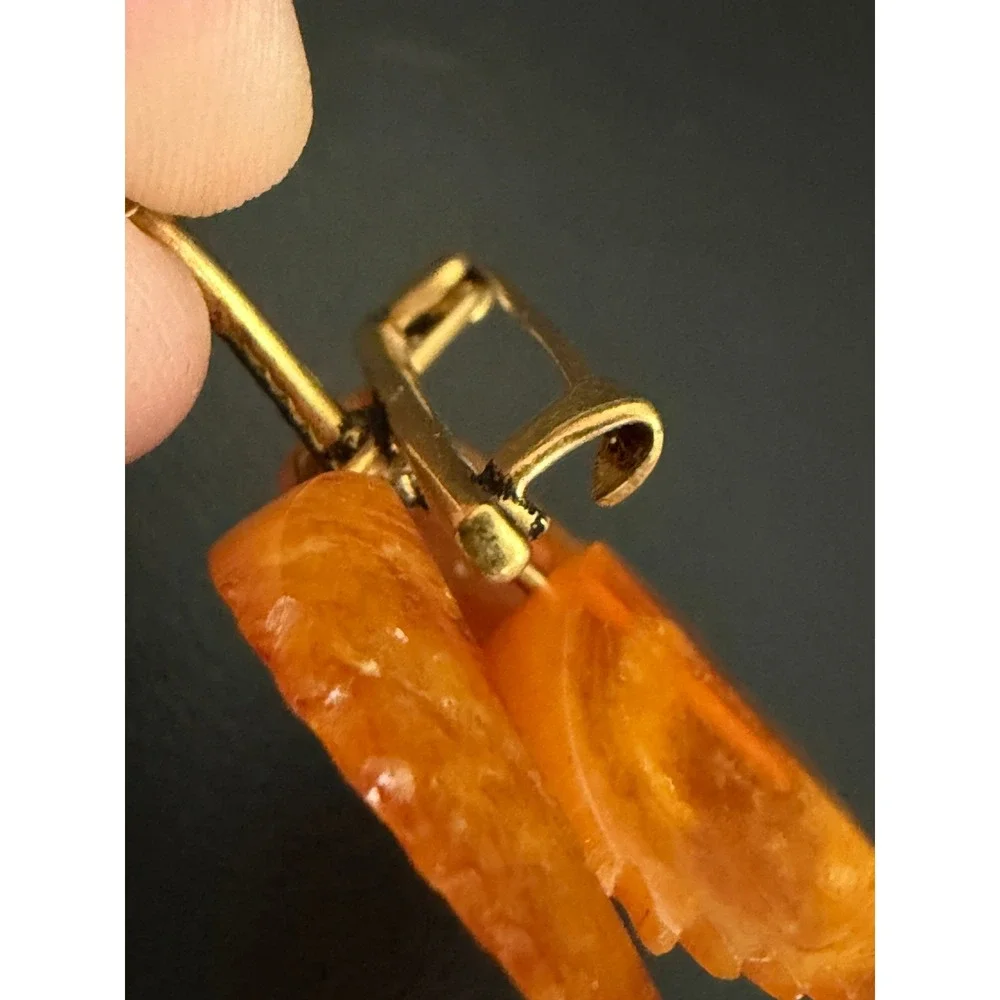 Vintage Amber Brooch Leaf Gold Tone Fall